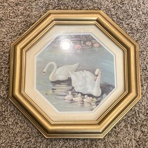 Vintage HOMCO Swans & Chicks Octagonal Wall Hanging Cottagecore
